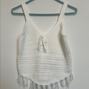 New without tag, never used White Knit Fringe Tank Top